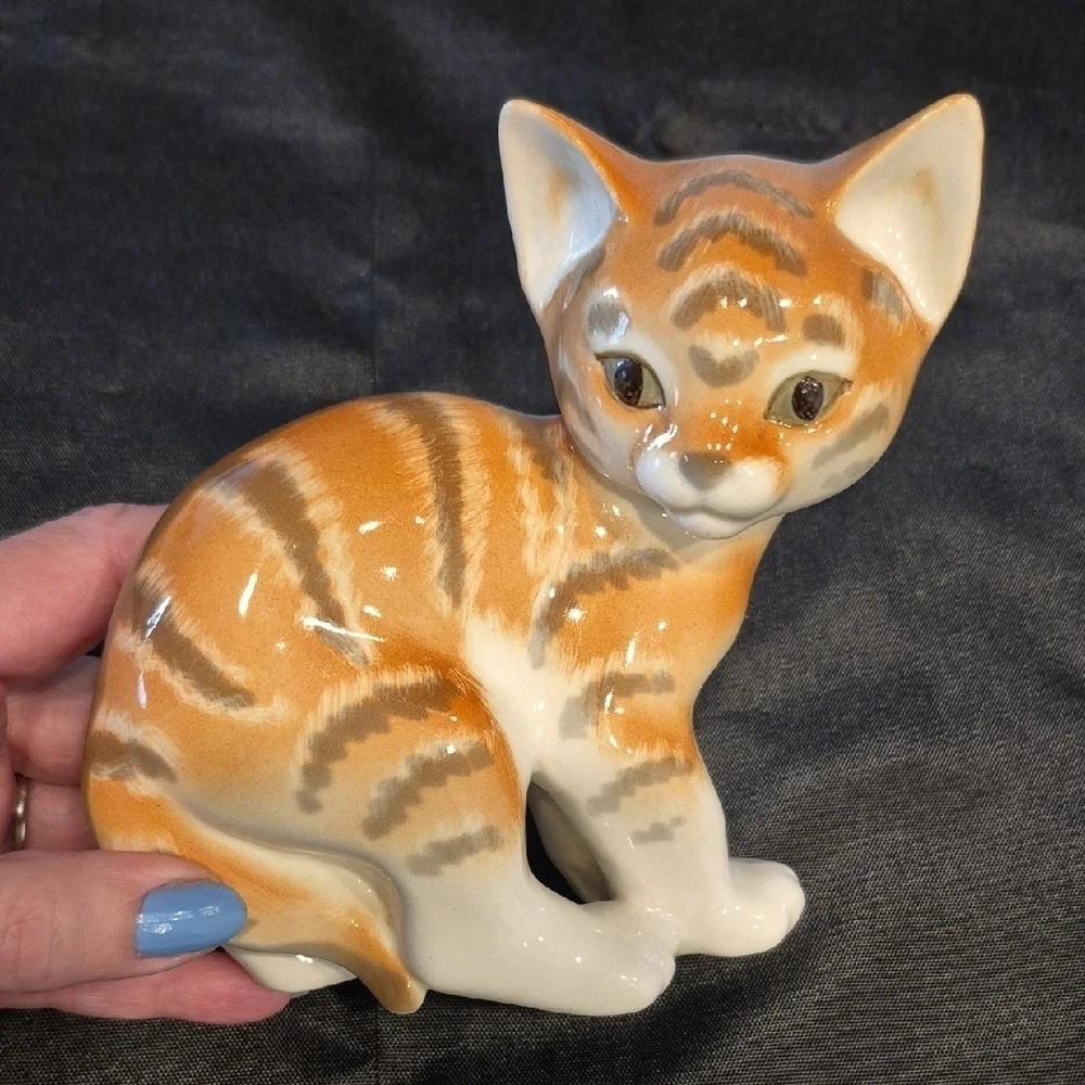 Lomonosov Large Rare Porcelain Tabby Cat Figurine